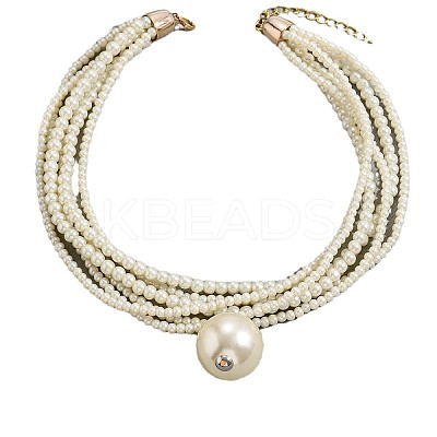 Plastic Imitation Pearl Round Ball Pendant Multi-Strand Beaded Necklaces FS-WG3508B-01-1