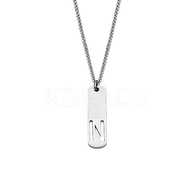 304 Stainless Steel Rectangle with Laser Cut Initial Pendant Necklaces FS-WG71FEF-18-1