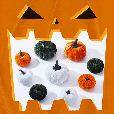 9Pcs 6 Styles Flannel Simulation Plastic Foam Artificial Pumpkin Thanksgiving Party Decorations AJEW-CA0001-92-1