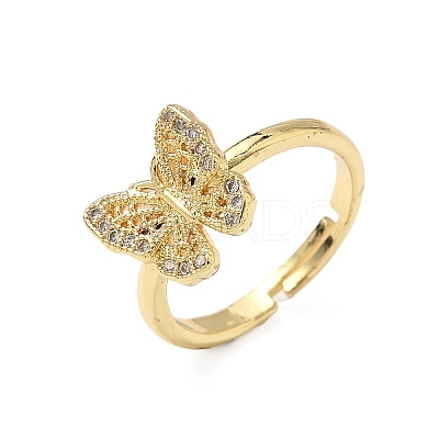 Brass Micro Pave Cubic Zirconia Adjustable Finger Rings for Women RJEW-A065-02G-1