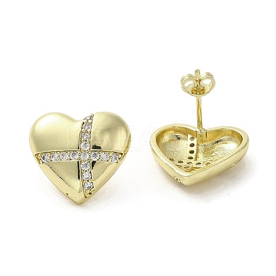 Brass Micro Pave Cubic Zirconia Stud Earrings EJEW-G381-07G-1