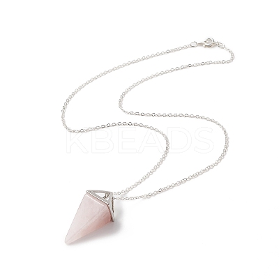 Natural Rose Quartz Geometry Pendant Necklace NJEW-JN04239-01-1