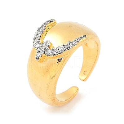 Brass Micro Pave Clear Cubic Zirconia Open Cuff Rings for Women LS-RJEW-R011-03G-02-1