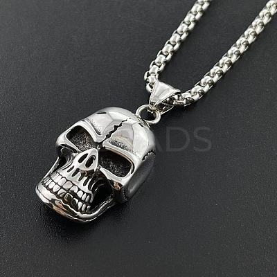 Stainless Steel Skull Pendant Punk Style Hip-hop Necklaces for Men KQ3435-1