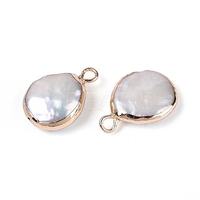 Electroplated Natural Keshi Pearl Flat Round Pendants LS-PEAR-S018-02C-01B-1