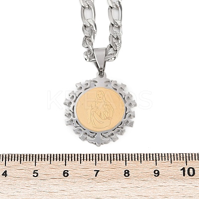 Flat Round with Virgin Pattern 201 Stainless Steel Pendant Necklaces for Men Women LS-NJEW-K283-20G-1