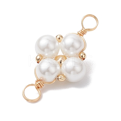 Glass Pearl Copper Wire Wrapped Flower Connector Charms PALLOY-JF03048-01-1