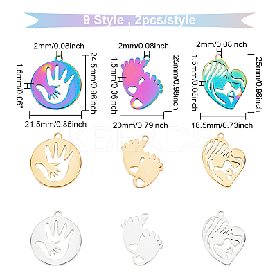 18Pcs 9 Style 304 Stainless Steel Pendants STAS-DC0010-71-1