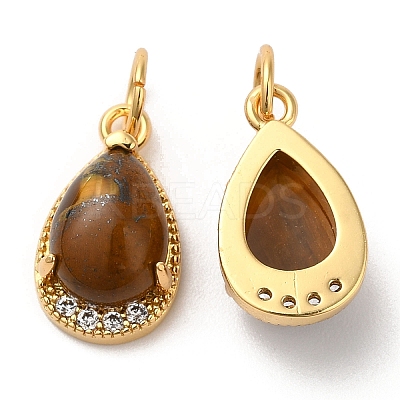 Natural Tiger Eye Teardrop Charms G-A034-01G-03-1