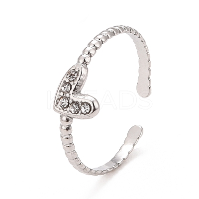 Crystal Rhinestone Heart Open Cuff Ring RJEW-C025-39P-1