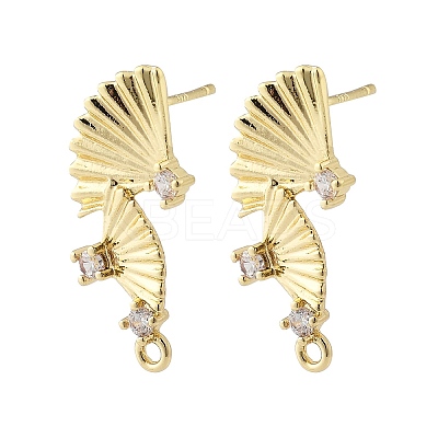 Brass Micro Pave Cubic Zirconia Stud Earring Findings KK-K371-44G-1