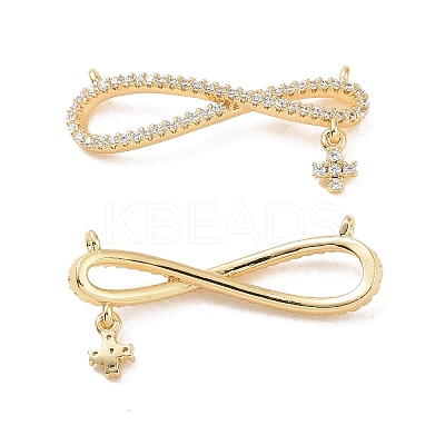 Infinity with Cross Brass Micro Pave Clear Cubic Zirconia Connector Charms KK-G436-09G-1
