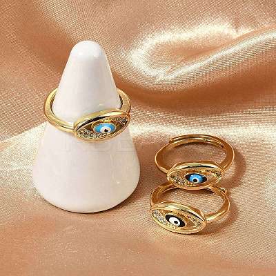 Brass Micro Pave Clear Cubic Zirconia Enamel Finger Rings for Women RJEW-L113-024G-1