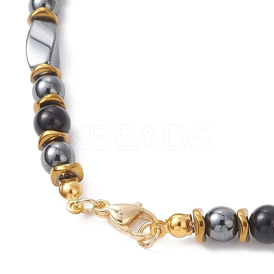 Round Natural Obsidian & Twist Synthetic Non-Magnetic Hematite Beaded Necklaces NJEW-JN05728-02-1