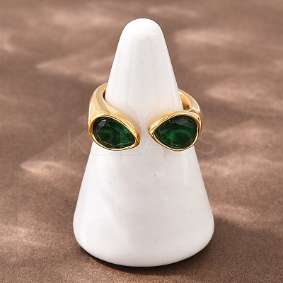 304 Stainless Steel with Glass Cuff Open Rings RJEW-Z125-03G-03-1