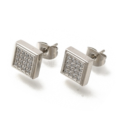 304 Stainless Steel Micro Pave Clear Cubic Zirconia Stud Earrings EJEW-H018-03P-04-1
