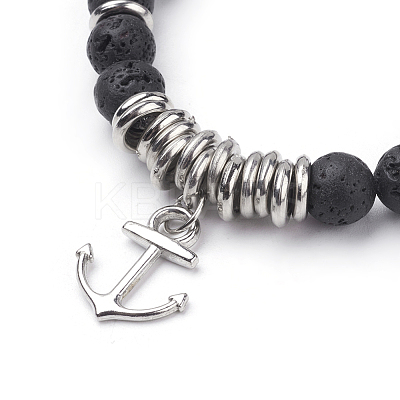 Natural Lava Rock Charm Bracelets BJEW-JB03403-01-1