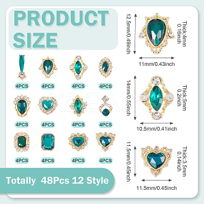 48Pcs 12 Styles Alloy Rhinestone Cabochons MRMJ-TA0001-45A-1