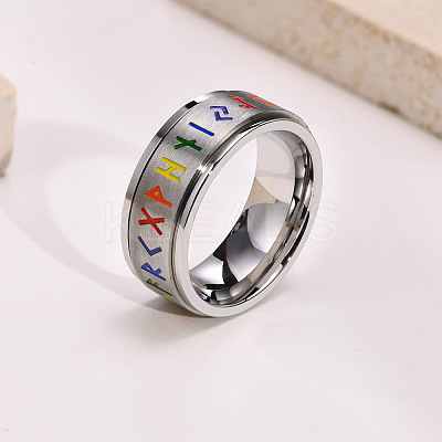 Rainbow Color Pride Flag Rune Words Odin Norse Viking Amulet Enamel Rotating Ring RABO-PW0001-037A-1