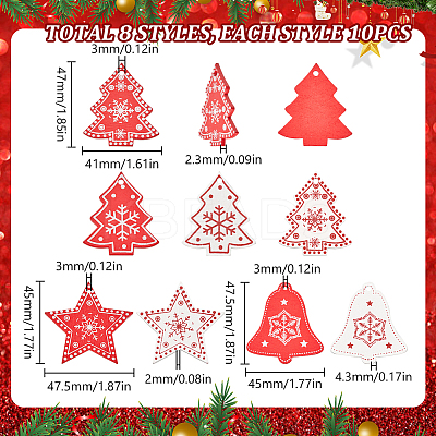 80Pcs 8 Styles Christmas Theme Wood Pendants WOOD-SC0001-81-1