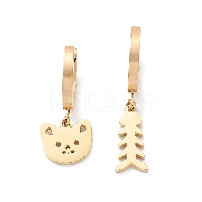 3 Pair 3 Style Heart & Bear & Fish & Clover Crystal Rhinestone Asymmetrical Earrings EJEW-B020-15G-1