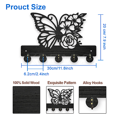 Wood & Iron Wall Mounted Hangers HJEW-WH0055-146-1