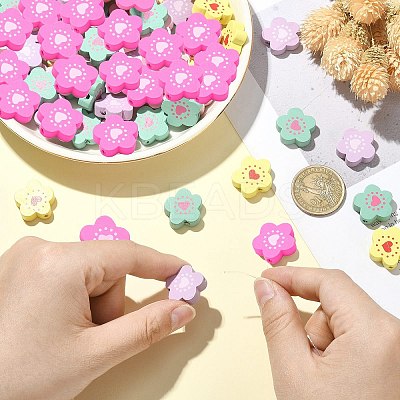150Pcs 5 Colors Spray Painted Wood Beads WOOD-CJ0001-81-1