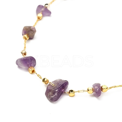 Natural Amethyst Chip Beaded Necklace for Girl Women NJEW-JN03708-01-1