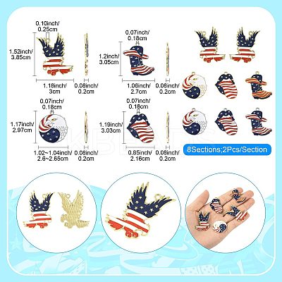 16Pcs 8 Styles Independence Day Alloy Enamel Pendants ENAM-FS0003-94-1