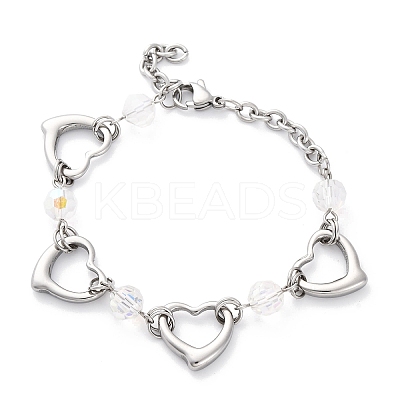 201 Stainless Steel Heart Link Chain Bracelets BJEW-B078-177P-02-1
