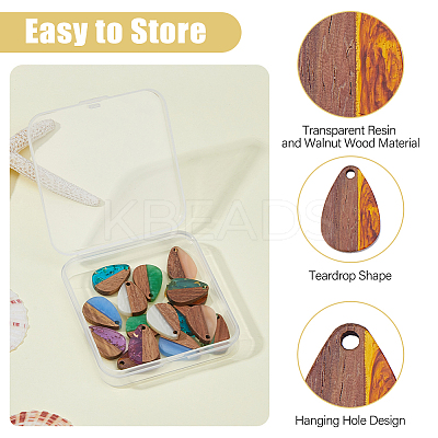 16Pcs 8 Colors Transparent Resin & Walnut Wood Big Pendants RESI-HS0001-01D-1