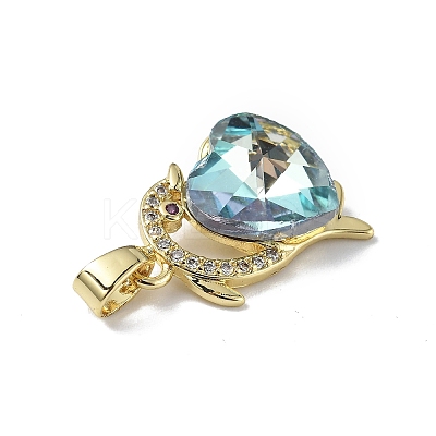 Real 18K Gold Plated Rack Plating Brass Micro Pave Clear Cubic Zirconia Pendants KK-C015-22G-11-1