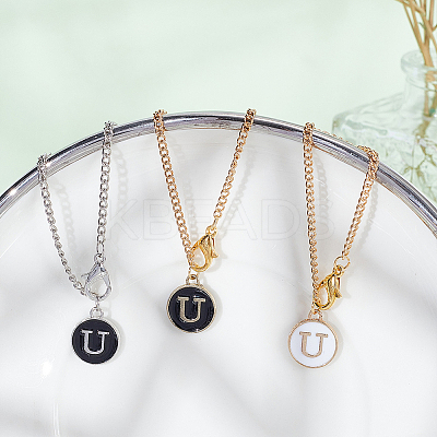 Flat Round with Letter Alloy Enamel Wine Glass Charms AJEW-AB00184-21-1