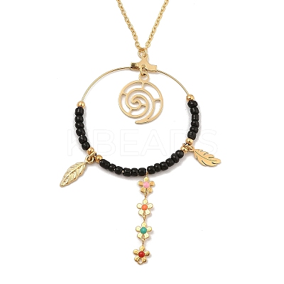 Boho Plasic Bead & 304 Stainless Steel Flower & leaf Pendant Cable Chain Necklaces for Women NJEW-A032-07G-01-1