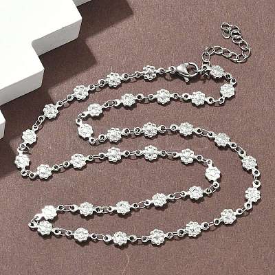 304 Stainless Steel Textured Flower Link Chain Necklaces NJEW-Z084-01P-1