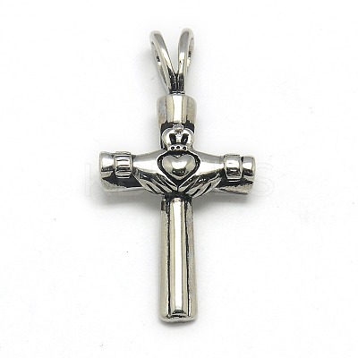 Fashionable Retro 304 Stainless Steel Cross with Claddagh Ring Pendants STAS-L017-54-1
