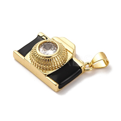 Brass Micro Pave Cubic Zirconia & Enamel Pendants X-KK-Q098-36G-A-1