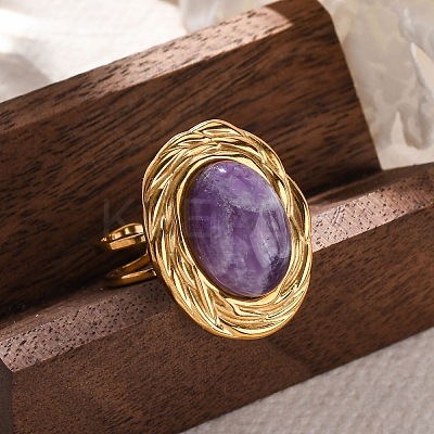 Oval Natural Amethyst Finger Rings RJEW-M063-01G-16-1