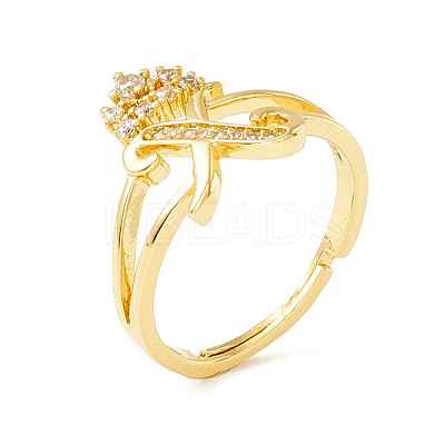 Clear Cubic Zirconia Initial Letter with Crown Adjustable Ring RJEW-M139-17X-1