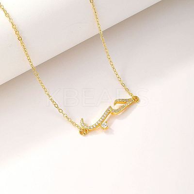 Cubic Zirconia Wave Pendant Necklace with Golden Brass Chains RP3424-2-1