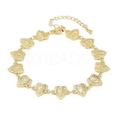 Virgin Mary Theme Brass Micro Pave Clear Cubic Zirconia Link Chain Bracelets for Women BJEW-A090-08C-G-1