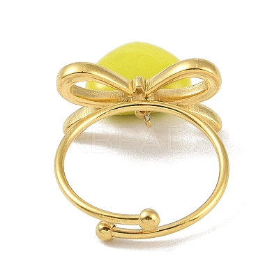 Bowknot 304 Stainless Steel Open Cuff Ring RJEW-Z037-02G-03-1