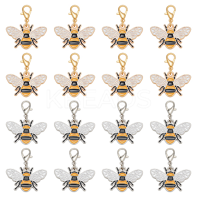 32Pcs 2 Colors Bees Alloy Enamel Pendant Decorations HJEW-PH02214-1
