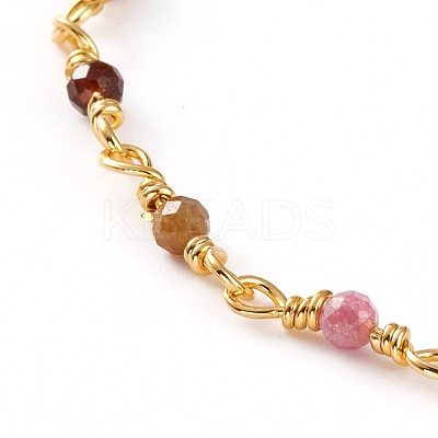 Faceted Round Natural Multicolor Tourmaline Beaded Bracelets BJEW-JB05768-02-1