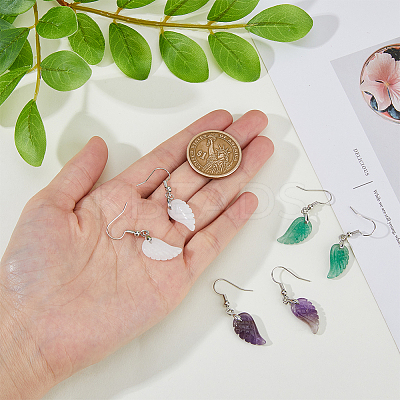 3 Pairs 3 Styles Natural Mixed Gemstone Wings Dangle Earrings with Brass Pins for Women EJEW-FI0003-19-1
