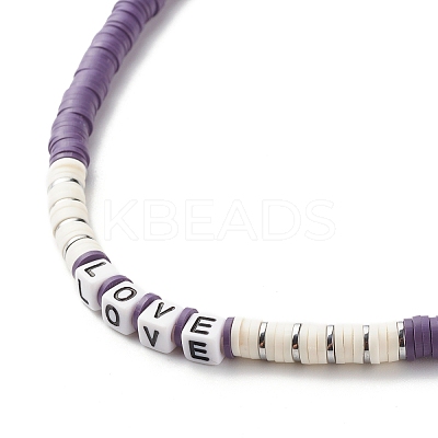 Polymer Clay Heishi Beaded Necklace with Word Love for Women NJEW-JN03790-1