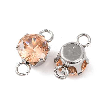 304 Stainless Steel Micro Pave Cubic Zirconia Connector Charms STAS-H240-50P-04-1