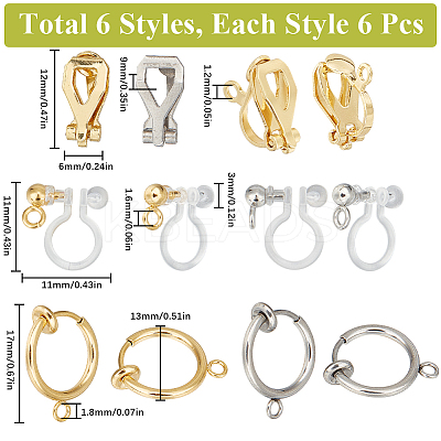 36Pcs 6 Styles 304 Stainless Steel Clip-on Earring Findings STAS-SC0008-33-1