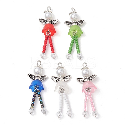 Glass Seed & Acrylic Pearl Beaded Pendants PALLOY-MZ00193-02-1