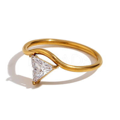 304 Stainless Steel with Clear Cubic Zirconia Finger Rings FS-WGBB24B-15-1